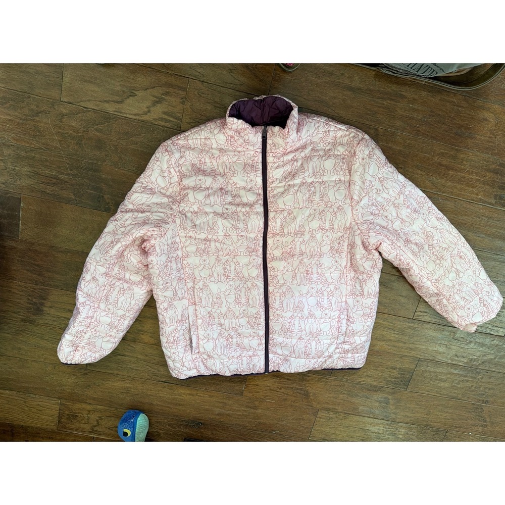 Disney Winnie the Pooh Puffer Jacket Purple Quilted Embroidered XL reversible - Picture 1 of 7